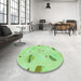 Round Patterned Green Rug in a Office, pat879grn