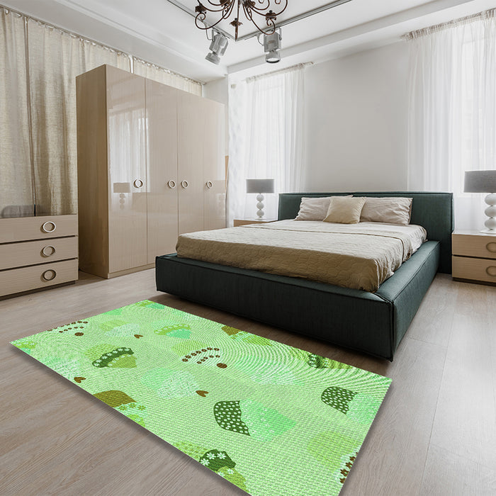 Patterned Green Rug in a Bedroom, pat879grn