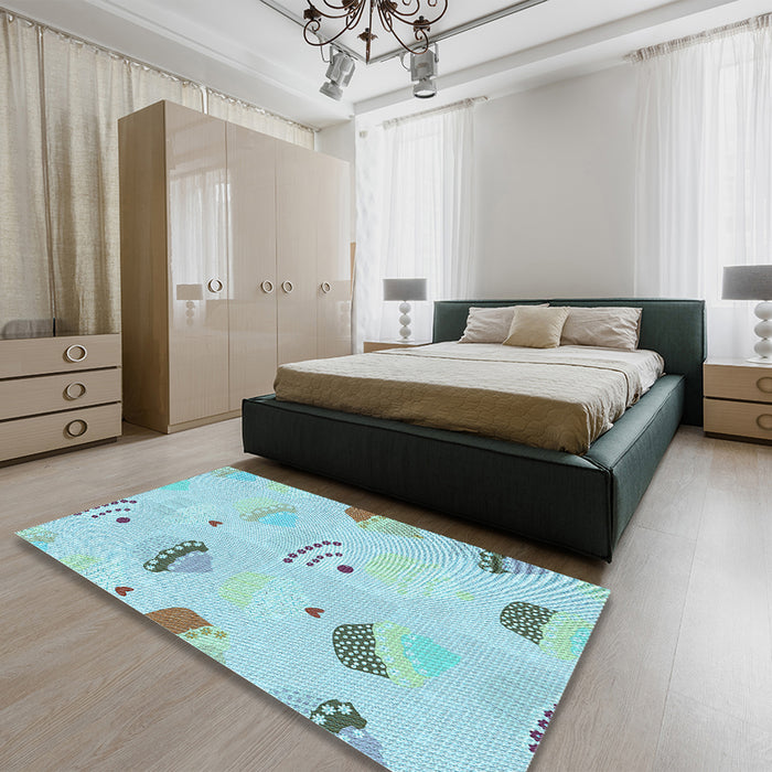 Patterned Blue Rug in a Bedroom, pat879lblu