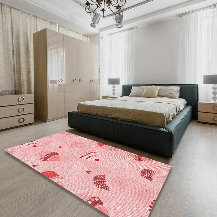 Patterned Pink Rug in a Bedroom, pat879rd