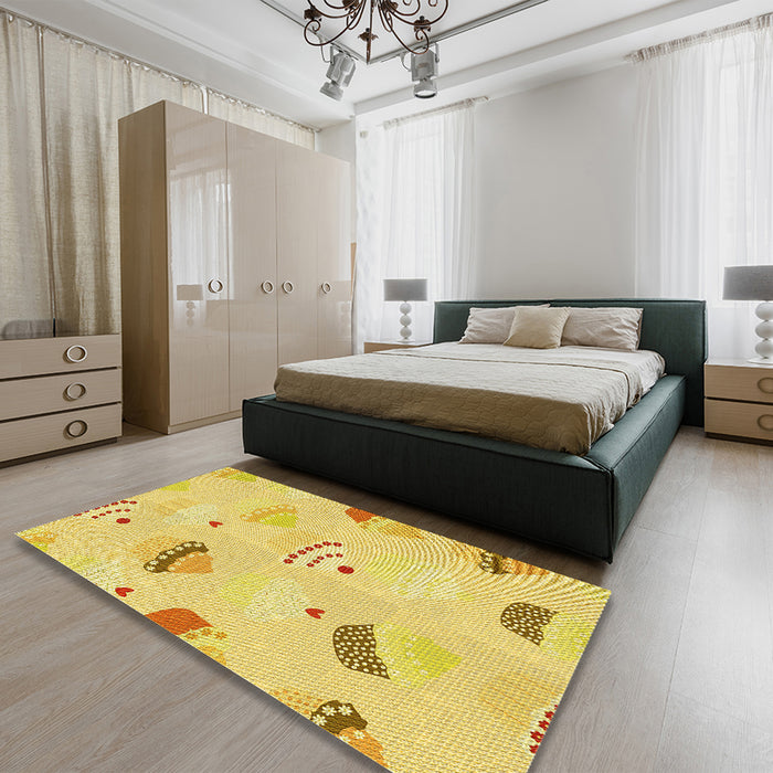 Patterned Bold Yellow Rug in a Bedroom, pat879yw