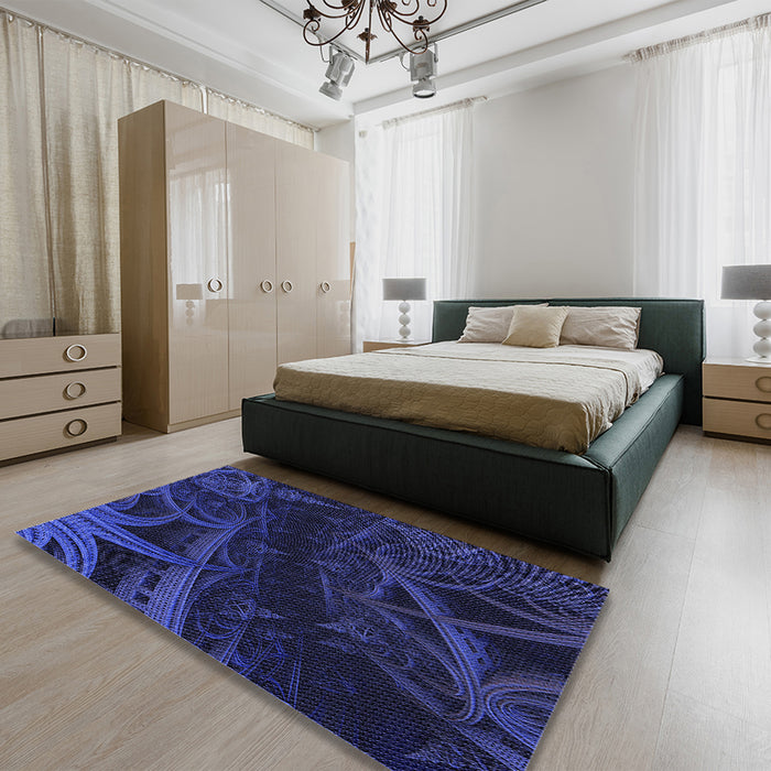 Patterned Night Blue Rug in a Bedroom, pat880blu
