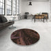 Round Patterned Midnight Gray Rug in a Office, pat880brn