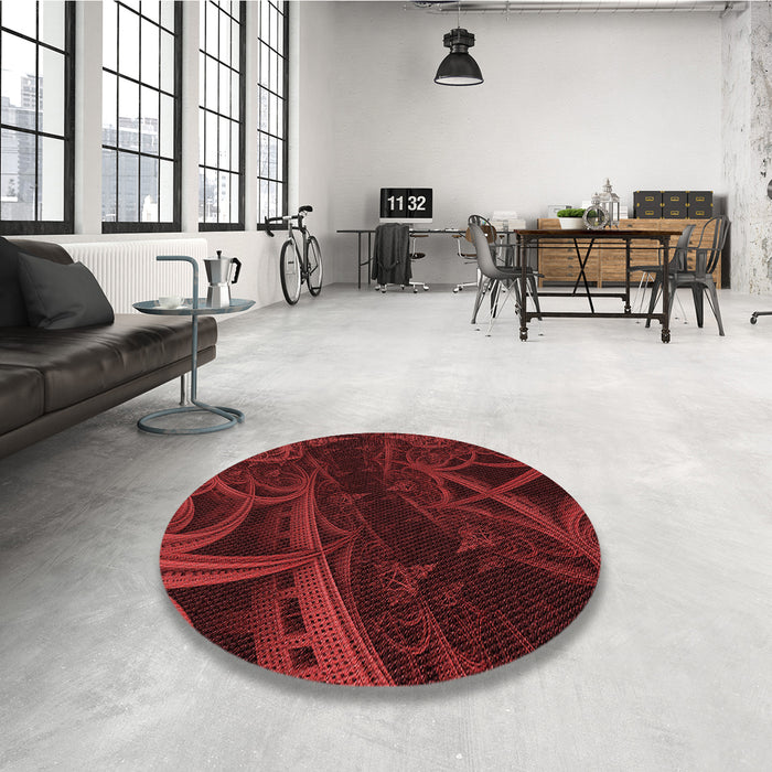 Round Patterned Maroon Red Rug in a Office, pat880rd