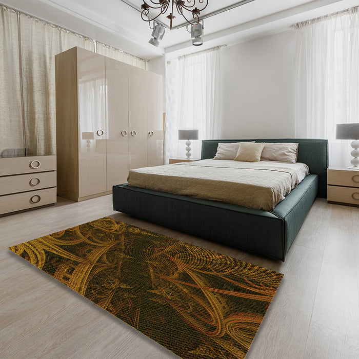 Patterned Dark Bronze Brown Rug in a Bedroom, pat880yw