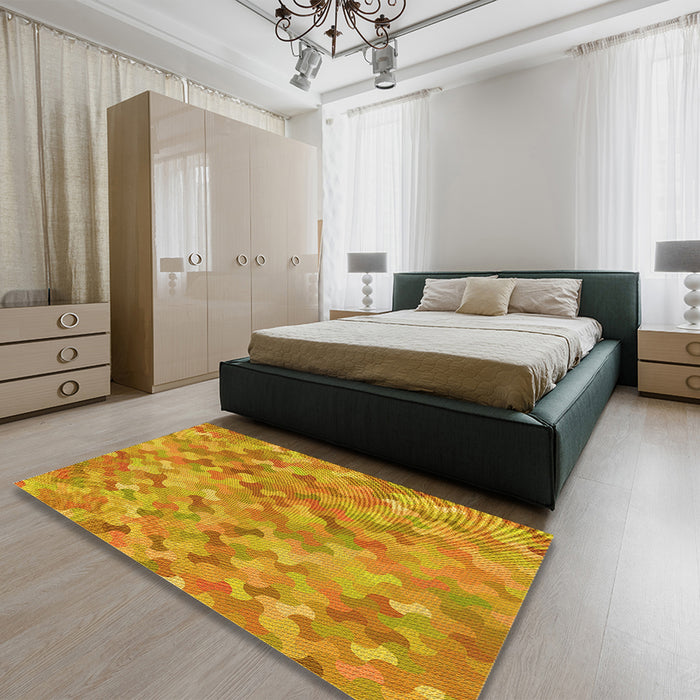 Patterned Neon Orange Rug in a Bedroom, pat881yw