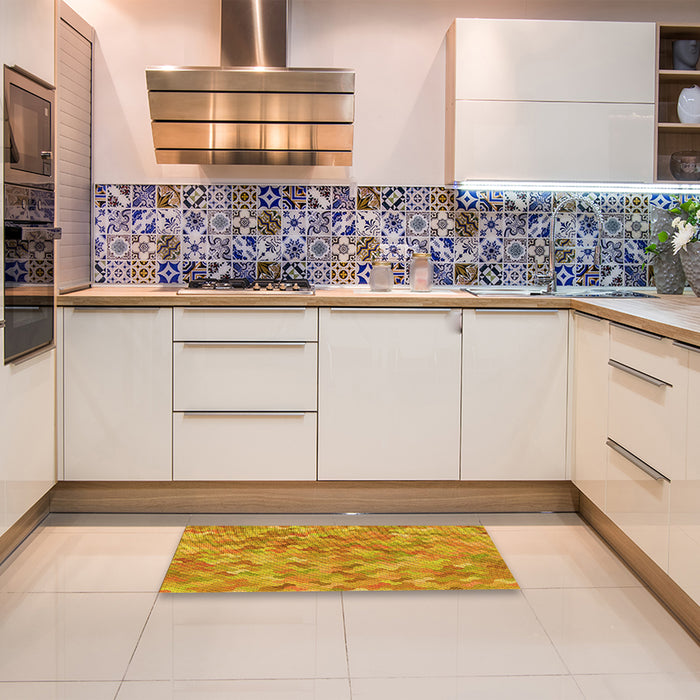 Patterned Neon Orange Rug in a Kitchen, pat881yw