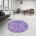 Round Patterned Purple Violet Purple Modern Rug in a Office, pat881