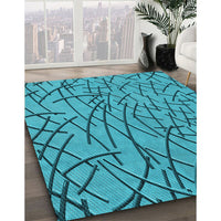 Patterned Dark Cyan Green Rug, pat882lblu