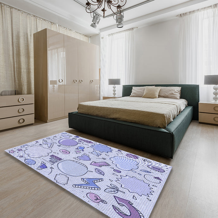 Patterned Blue Rug in a Bedroom, pat883blu
