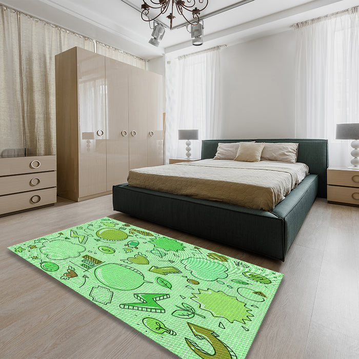 Patterned Jade Green Rug in a Bedroom, pat883grn