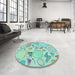 Round Patterned Mint Green Rug in a Office, pat883lblu