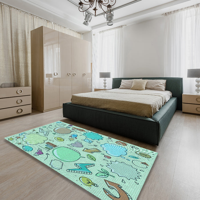 Patterned Mint Green Rug in a Bedroom, pat883lblu