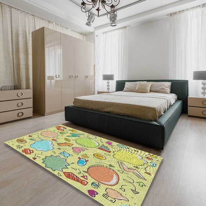Patterned Tea Green Novelty Rug in a Bedroom, pat883