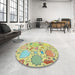 Round Machine Washable Transitional Tea Green Rug in a Office, wshpat883