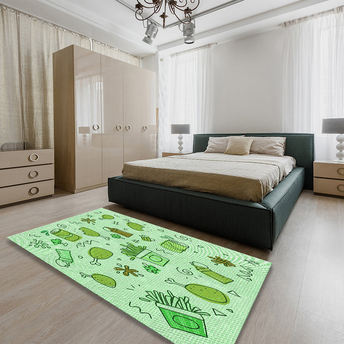 Patterned Mint Green Rug in a Bedroom, pat884grn