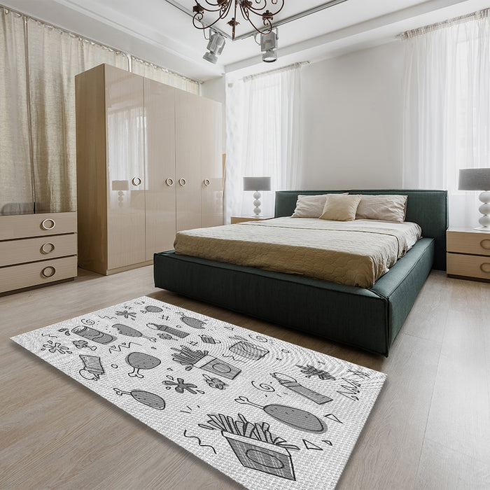 Patterned Platinum Gray Rug in a Bedroom, pat884gry