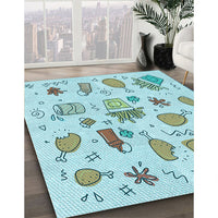 Patterned Cadet Blue Green Rug, pat884lblu