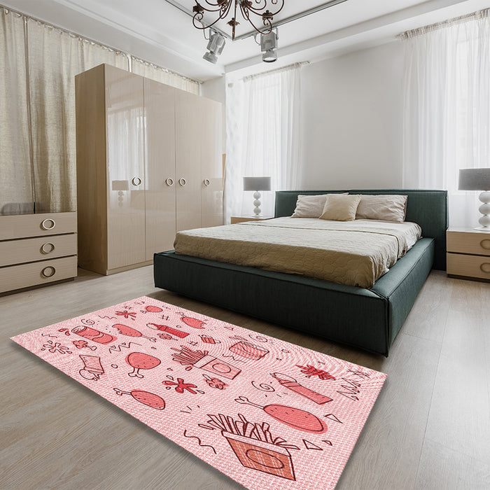 Patterned Light Rose Pink Rug in a Bedroom, pat884rd