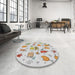 Round Machine Washable Transitional Off White Beige Rug in a Office, wshpat884