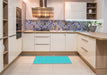 Patterned Bright Turquoise Blue Rug in a Kitchen, pat885lblu