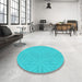 Round Patterned Bright Turquoise Blue Rug in a Office, pat885lblu