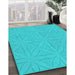 Machine Washable Transitional Bright Turquoise Blue Rug in a Family Room, wshpat885lblu