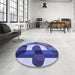 Round Patterned Sapphire Blue Rug in a Office, pat886blu