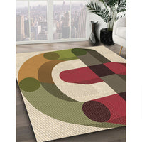 Patterned Ginger Brown Green Rug, pat886brn