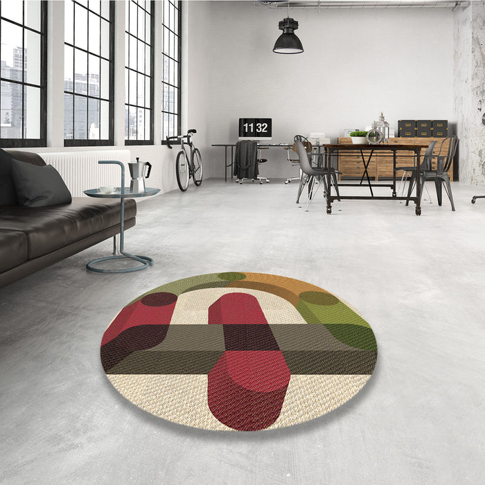 Round Patterned Ginger Brown Green Rug in a Office, pat886brn