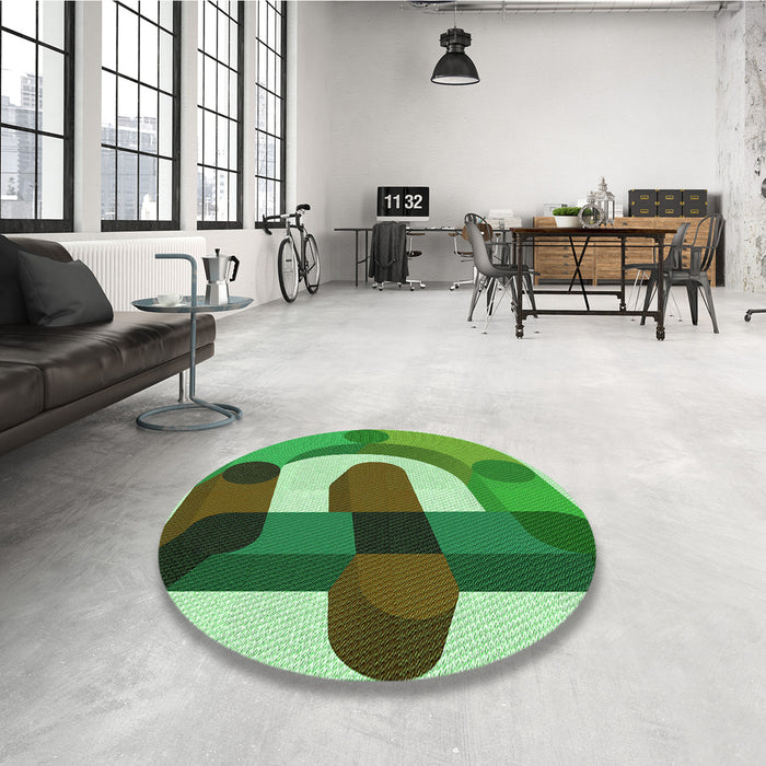 Round Patterned Jade Green Rug in a Office, pat886grn
