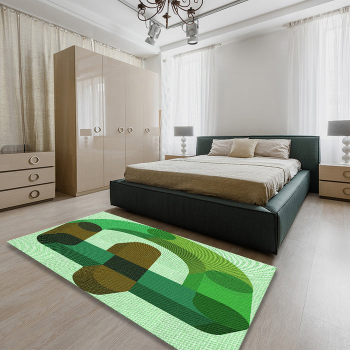 Patterned Jade Green Rug in a Bedroom, pat886grn