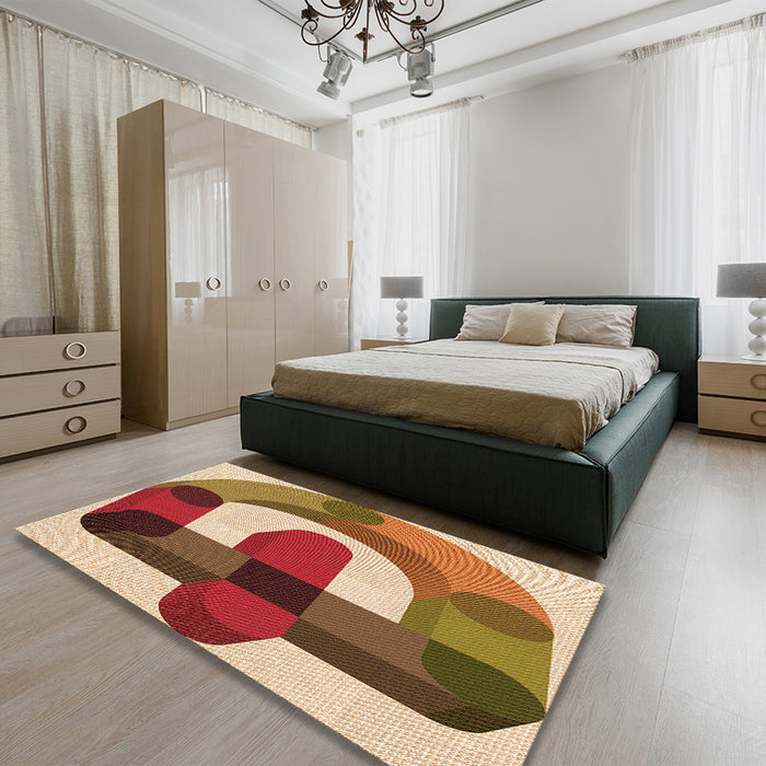Patterned Tomato Red Rug in a Bedroom, pat886org