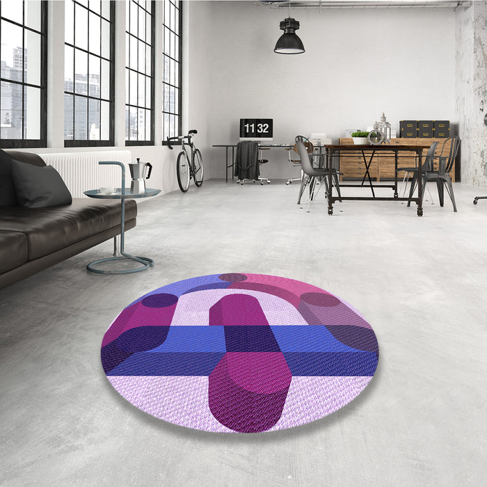 Round Patterned Dark Orchid Purple Rug in a Office, pat886pur