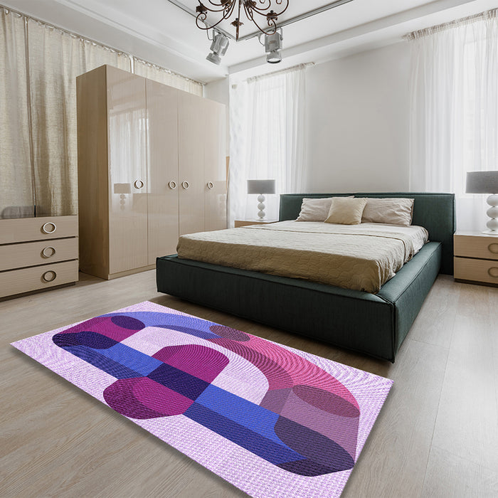 Patterned Dark Orchid Purple Rug in a Bedroom, pat886pur