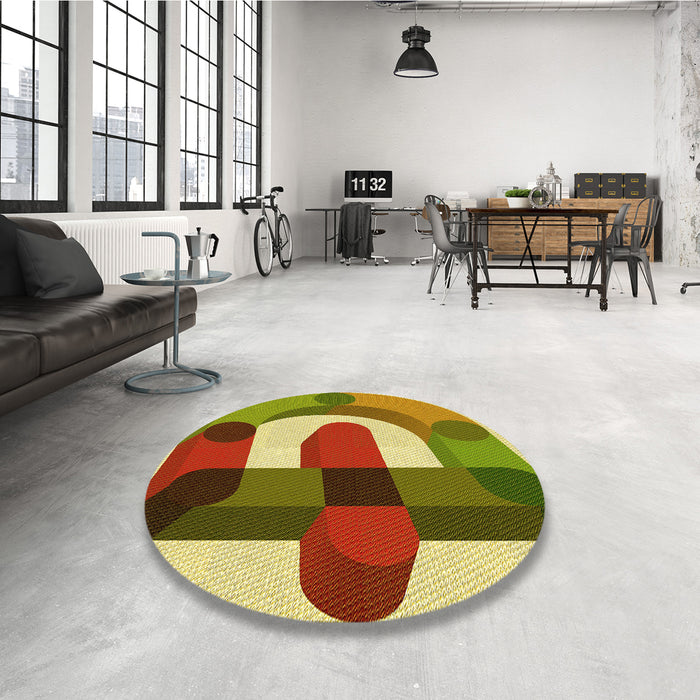 Round Patterned Saddle Brown Rug in a Office, pat886yw