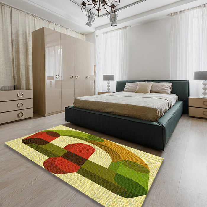 Patterned Saddle Brown Rug in a Bedroom, pat886yw