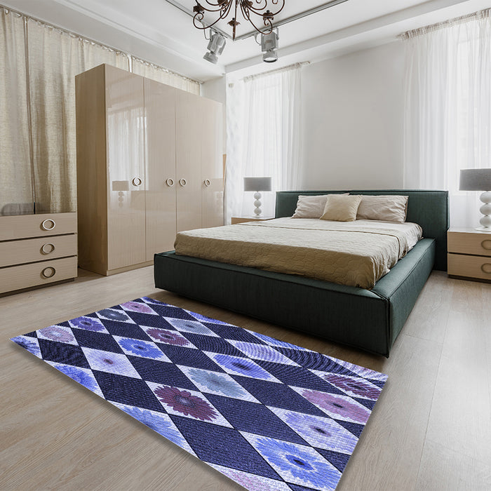 Patterned Blue Rug in a Bedroom, pat887blu