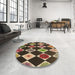 Round Patterned Peru Brown Rug in a Office, pat887brn