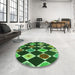 Round Patterned Dark Forest Green Rug in a Office, pat887grn