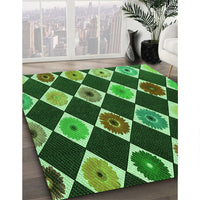 Patterned Dark Forest Green Rug, pat887grn