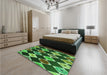 Patterned Dark Forest Green Rug in a Bedroom, pat887grn