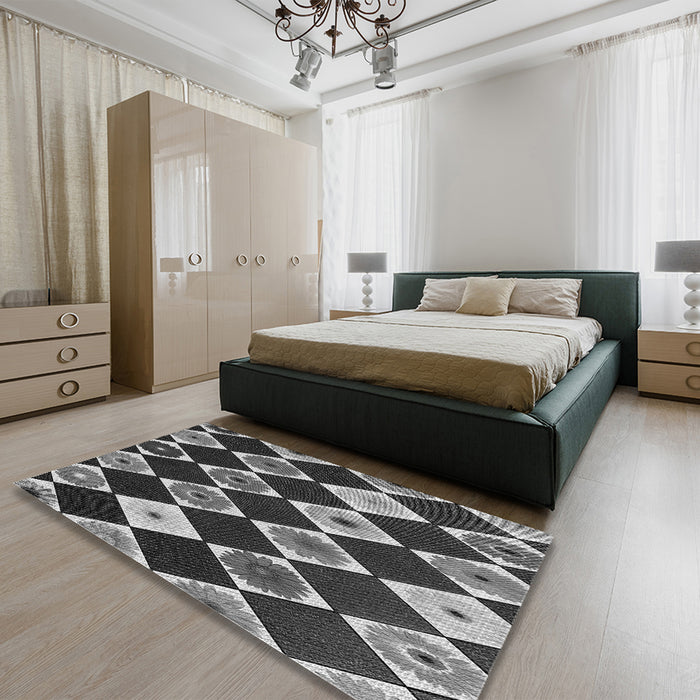 Patterned Charcoal Black Rug in a Bedroom, pat887gry