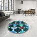 Round Patterned Deep-Sea Blue Rug in a Office, pat887lblu