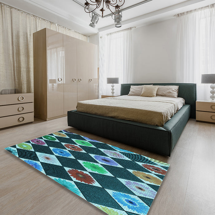 Patterned Deep-Sea Blue Rug in a Bedroom, pat887lblu