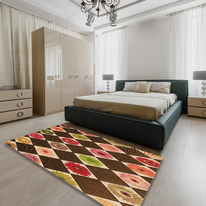 Patterned Peru Brown Rug in a Bedroom, pat887org