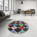 Round Patterned Dark Gray Novelty Rug in a Office, pat887