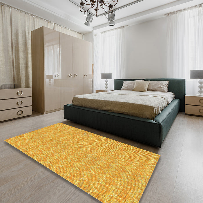 Patterned Bright Gold Yellow Rug in a Bedroom, pat888yw