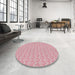 Round Machine Washable Transitional Dark Pink Rug in a Office, wshpat888