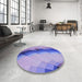 Round Patterned Bright Lilac Purple Rug in a Office, pat89blu